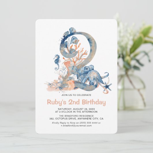 Waterverf meisje onder het Zee 2e verjaardag Kaart (Staand voorkant)