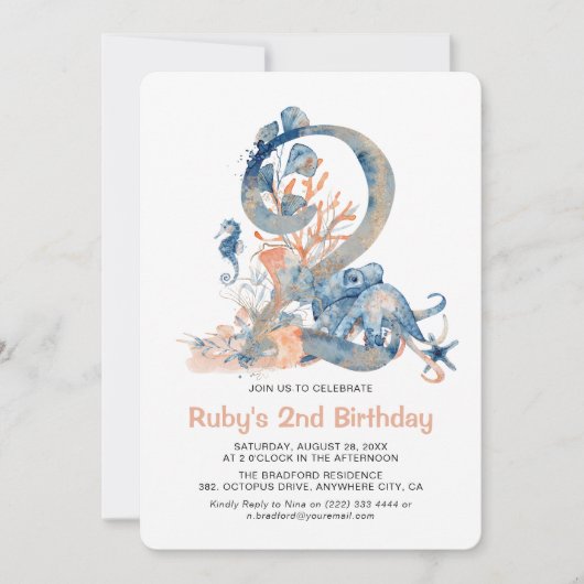 Waterverf meisje onder het Zee 2e verjaardag Kaart (Voorkant)