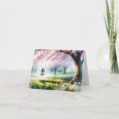 Waterverf meisje op een schommel feestdagen kaart (Voorkant)