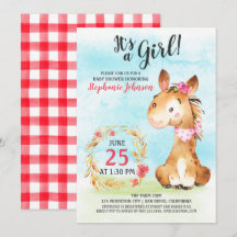 Waterverf Meisje Paard Baby shower Boerderij Uitno