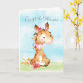 Waterverf meisje paard gefeliciteerd kaart (Gele Bloem)