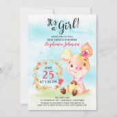 Waterverf Meisje Piggy Baby shower Boerderij Invit Kaart (Voorkant)