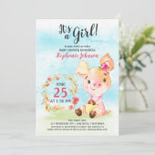 Waterverf Meisje Piggy Baby shower Boerderij Invit Kaart (Staand voorkant)