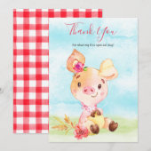 Waterverf Meisje Piggy Boerderij Dank u Bedankkaart (Voorkant / Achterkant)