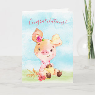 Waterverf Meisje Piggy Gefeliciteerd Kaart