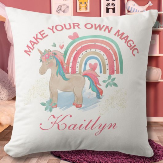 Waterverf Meisje Rainbow Unicorn Naam bericht Kussen