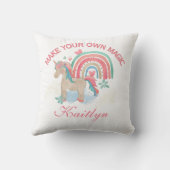 Waterverf Meisje Rainbow Unicorn Naam bericht Kussen (Achterkant)