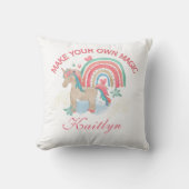 Waterverf Meisje Rainbow Unicorn Naam bericht Kussen (Voorkant)