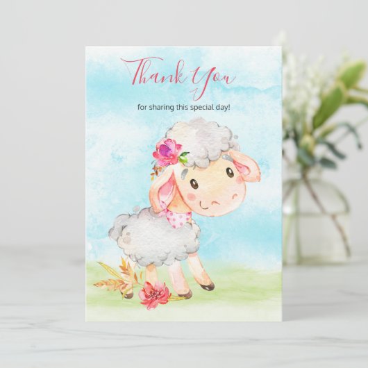 Waterverf Meisje Schaap Boerderij Bedankkaart (Staand voorkant)