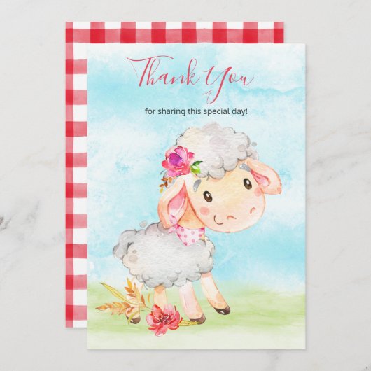 Waterverf Meisje Schaap Boerderij Bedankkaart (Voorkant / Achterkant)