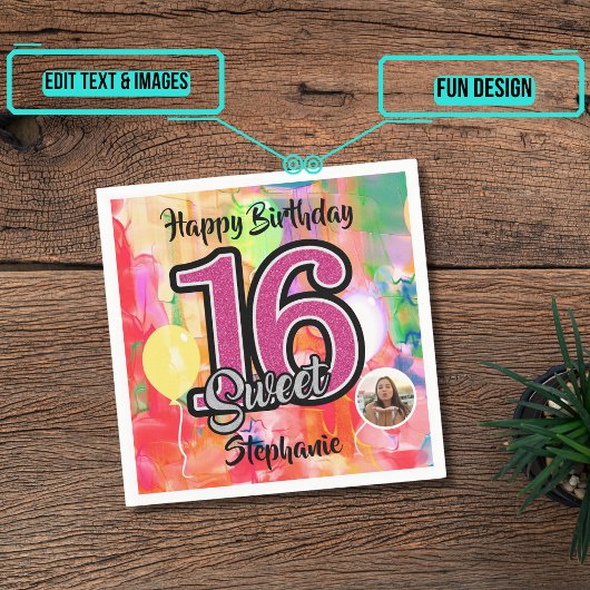 "Waterverf Meisje" Sweet 16 Party Custom Servet