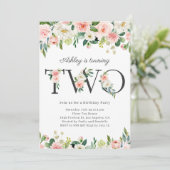 Waterverf  meisje van Floral Tweede verjaardag Kaart (Staand voorkant)
