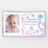 Waterverf Meisje Zeemeermin 1e Verjaardag Party Ba Spandoek (Horizontaal)