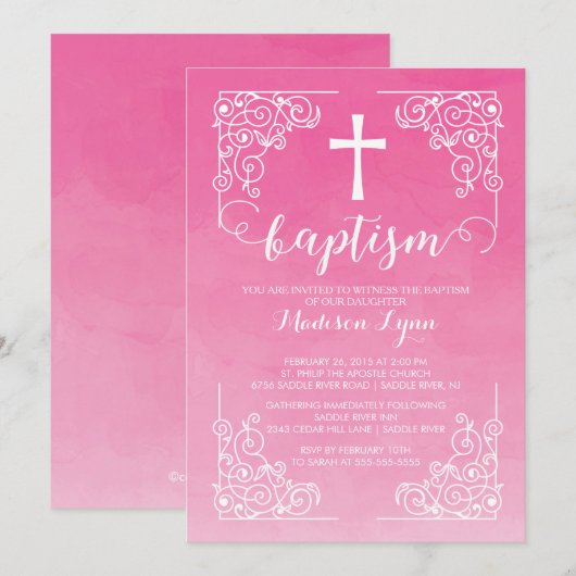 Waterverf meisjes doopkruis kaart (Voorkant / Achterkant)