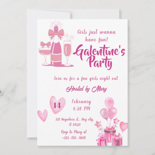 Waterverf Meisjes Galentines Feestuitnodiging Kaart (Voorkant)