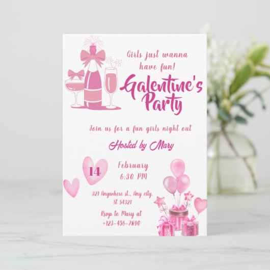 Waterverf Meisjes Galentines Feestuitnodiging Kaart (Staand voorkant)