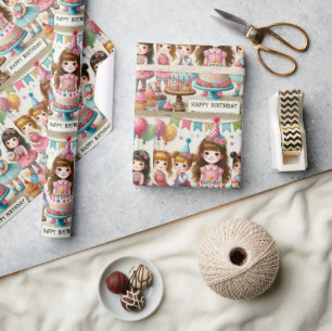 Waterverf meisjes Happy Birthday Wrapping Paper Cadeaupapier