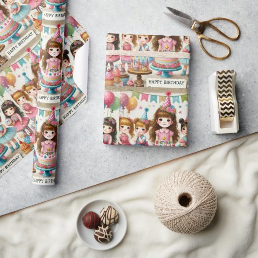 Waterverf meisjes Happy Birthday Wrapping Paper Cadeaupapier (Crafts)