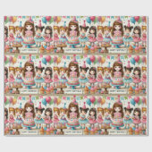 Waterverf meisjes Happy Birthday Wrapping Paper Cadeaupapier (Vlak)
