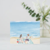 Waterverf meisjes vibing op het strand briefkaart (Staand voorkant)