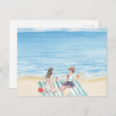 Waterverf meisjes vibing op het strand briefkaart (Voorkant / Achterkant)
