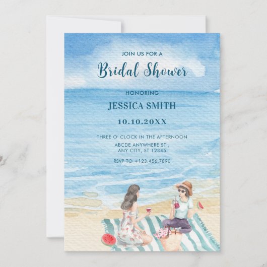 Waterverf meisjes vibing op het strand vrijgezelle kaart (Voorkant)