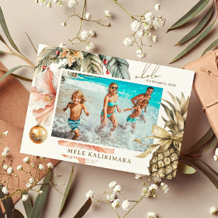 Waterverf Mele Kalikimaka Hawaiian Foto Feestdagenkaart