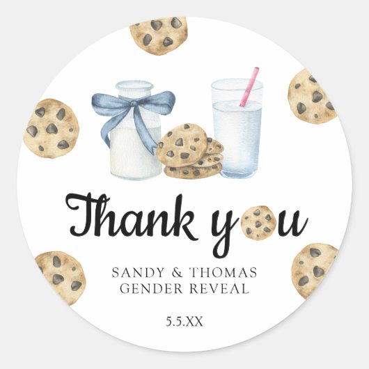 Waterverf Melk & Cookies Dank u gender openbaren Ronde Sticker (Voorkant)