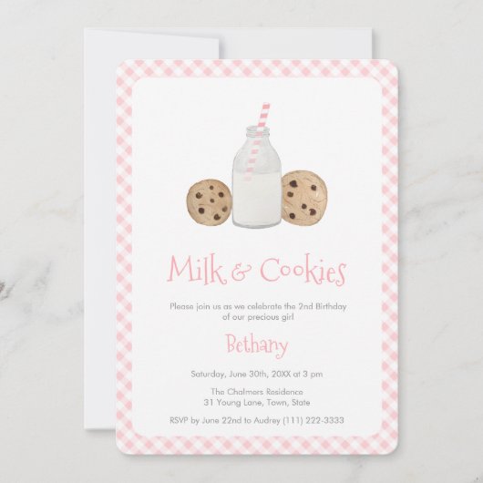Waterverf Melk en koekjes Meisje Verjaardagsfeest Kaart (Voorkant)