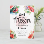 Waterverf meloen - 1e Verjaardagsfeestuitnodiging Kaart (Staand voorkant)