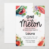 Waterverf meloen - 1e Verjaardagsfeestuitnodiging Kaart (Voorkant / Achterkant)