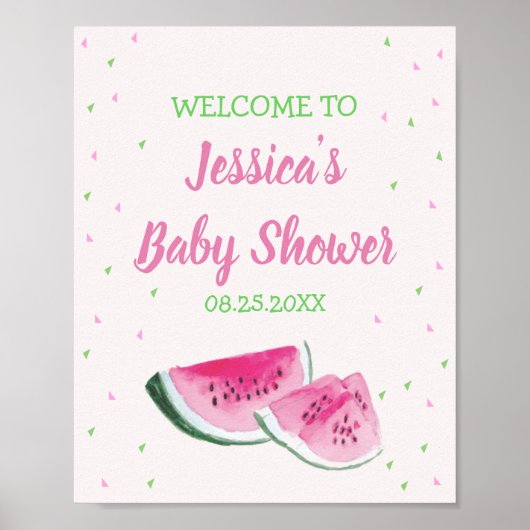 Waterverf Melon Baby shower Pink Green Poster (Voorkant)