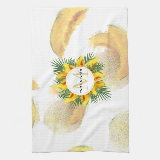 Waterverf Melon Tropical Leaves Wreatmonogram Theedoek (Verticaal)