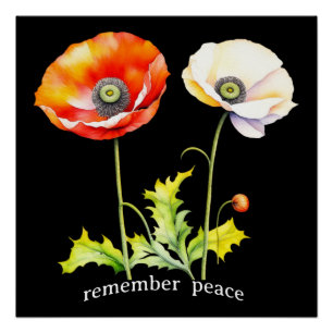 Waterverf Memorial Day Peace Rood & Wit Klaprozen Perfect Poster