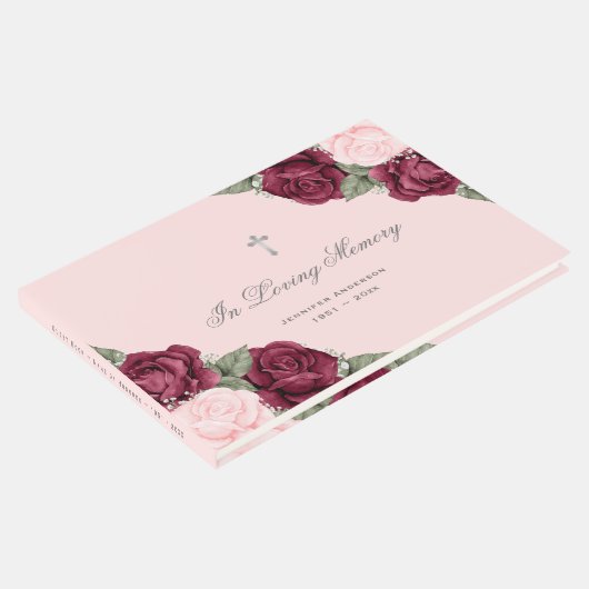 Waterverf Memorial Red Pink Floral Funeral Gastenboek (Hoek)