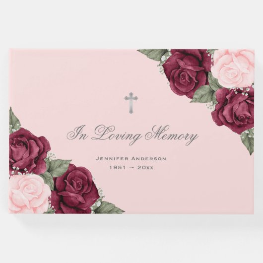 Waterverf Memorial Red Pink Floral Funeral Gastenboek (Voorkant)