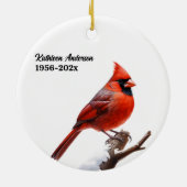 Waterverf Memorial Rode Kardinaal Kerst Keramisch Ornament (Achterkant)