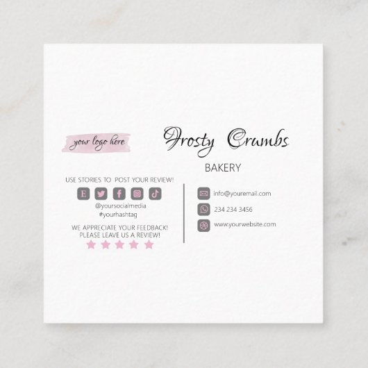 Waterverf Mengsel bakkerijbakkerij Vierkante Visitekaartje (Achterkant)