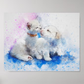Waterverf Mengsel Media Kitten en Puppy Kisses Poster (Voorkant)