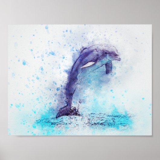 Waterverf Mengsel van media Dolphin Poster (Voorkant)