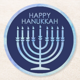 Waterverf menorah Hanukkah Ronde Kartonnen Onderzetter
