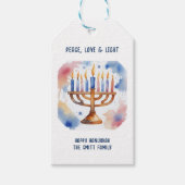 Waterverf Menorah Happy Chanoeka Cadeaulabel (Voorkant)