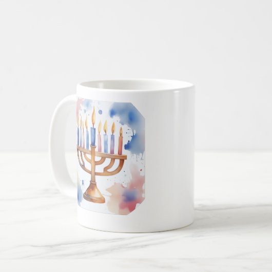 Waterverf Menorah Happy Chanoeka Koffiemok (Voorkant links)