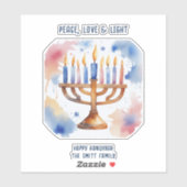 Waterverf Menorah Happy Chanoeka Sticker (Vel)