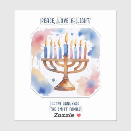 Waterverf Menorah Happy Chanoeka Sticker (Vel)