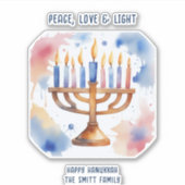 Waterverf Menorah Happy Chanoeka Sticker (Voorkant)