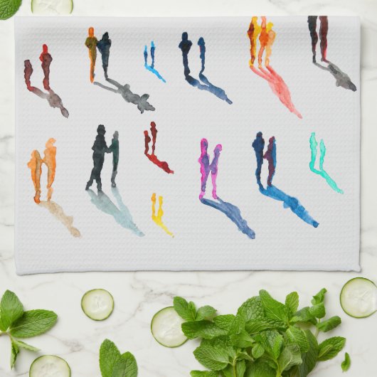 Waterverf mensen vinden kunst theedoek (Gevouwen)