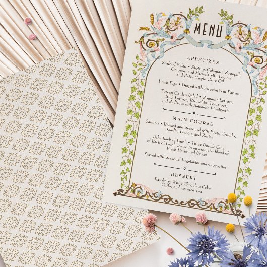 Waterverf Menu Kaart Victoriaans Royal Elegance