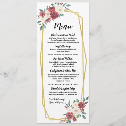 Waterverf Menu Weddenschappen Receptie Rood Cream  (Voorkant)