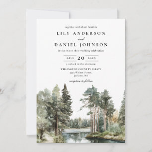 Waterverf Meren Bos Bruiloft QR-code Kaart